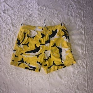 TADDLEE mens swim trunks size small yellow/ shark patterned